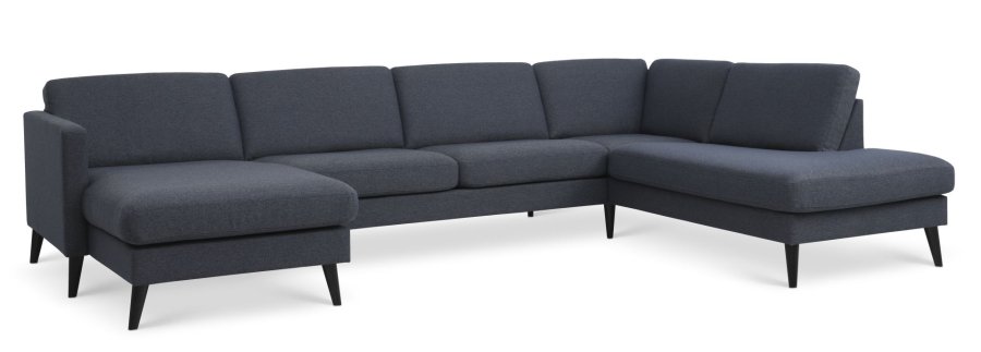 Ask st 55 U OE sofa, m. hjre chaiselong - navy bl polyester stof og sort tr