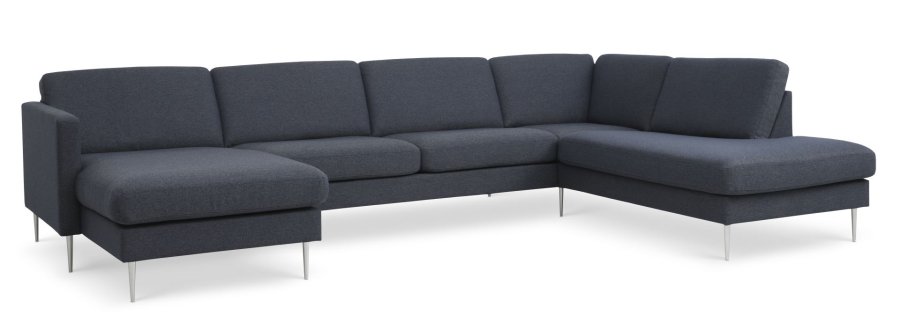 Ask st 55 U OE sofa, m. hjre chaiselong - navy bl polyester stof og brstet aluminium