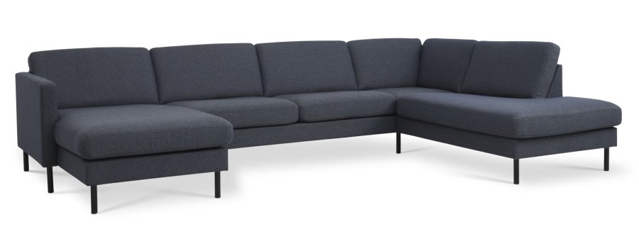 Ask st 55 U OE sofa, m. hjre chaiselong - navy bl polyester stof og sort metal