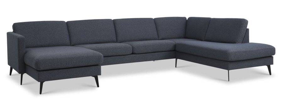 Ask st 55 U OE sofa, m. hjre chaiselong - navy bl polyester stof og Eiffel ben