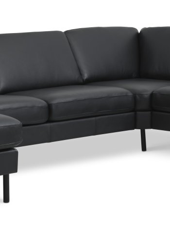 Ask st 56 U 2C3D sofa - sort semianilin lder og sort metal