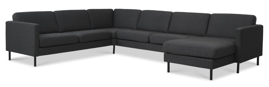 Ask st 56 U 2C3D sofa - antracitgr polyester stof og sort metal