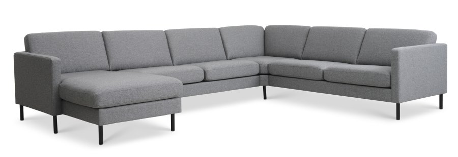 Ask st 56 U 2C3D sofa - lys granitgr polyester stof og sort metal