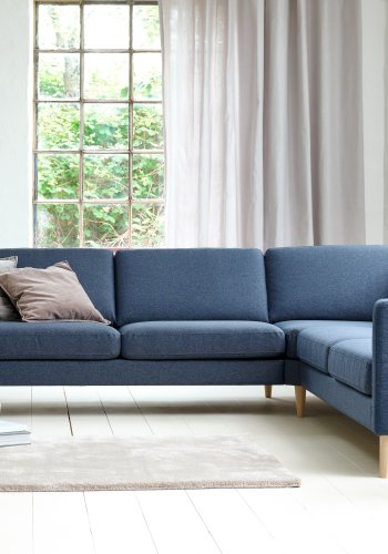 Ask st 56 U 2C3D sofa - navy bl polyester stof og natur tr