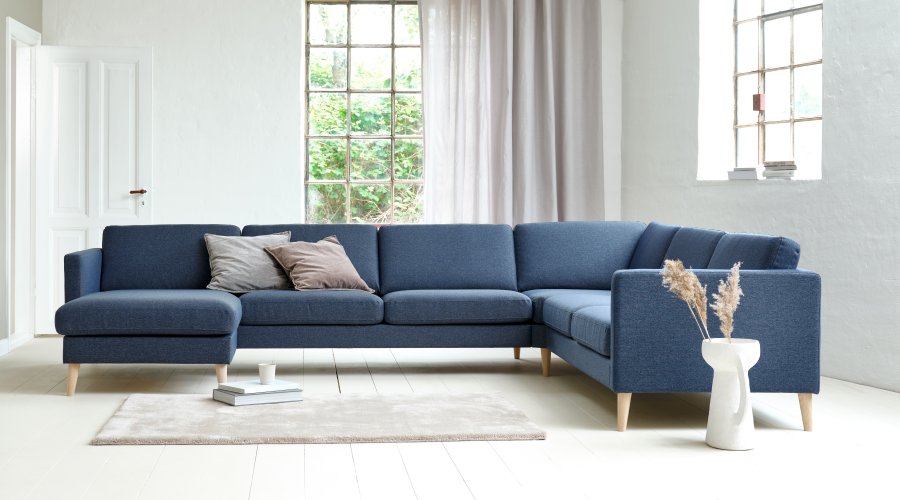 Ask st 56 U 2C3D sofa - navy bl polyester stof og natur tr