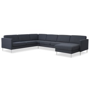 Ask st 56 U 2C3D sofa - navy bl polyester stof og brstet aluminium