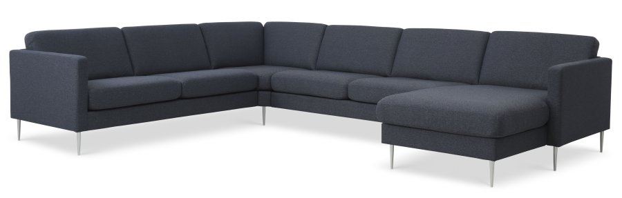 Ask st 56 U 2C3D sofa - navy bl polyester stof og brstet aluminium
