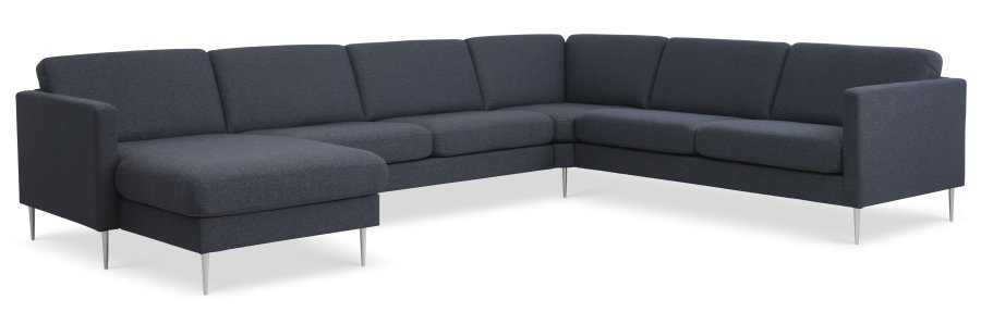 Ask st 56 U 2C3D sofa - navy bl polyester stof og brstet aluminium