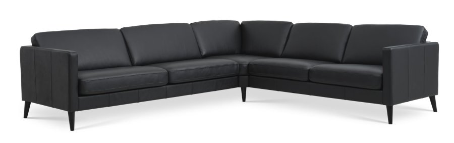 Ask st 57 hjrnesofa - sort semianilin lder og sort tr