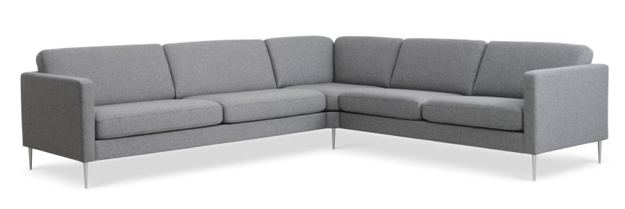 Ask st 57 hjrnesofa - lys granitgr polyester stof og brstet aluminium