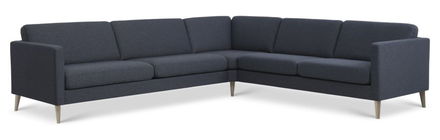 Ask st 57 hjrnesofa - navy bl polyester stof og natur tr