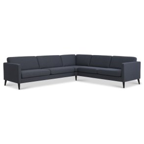 Ask st 57 hjrnesofa - navy bl polyester stof og sort tr