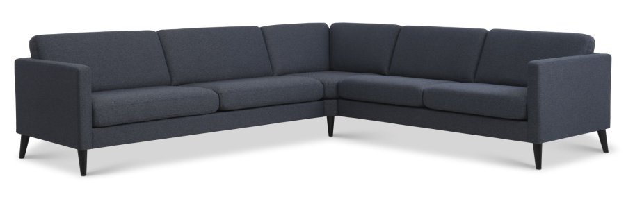 Ask st 57 hjrnesofa - navy bl polyester stof og sort tr