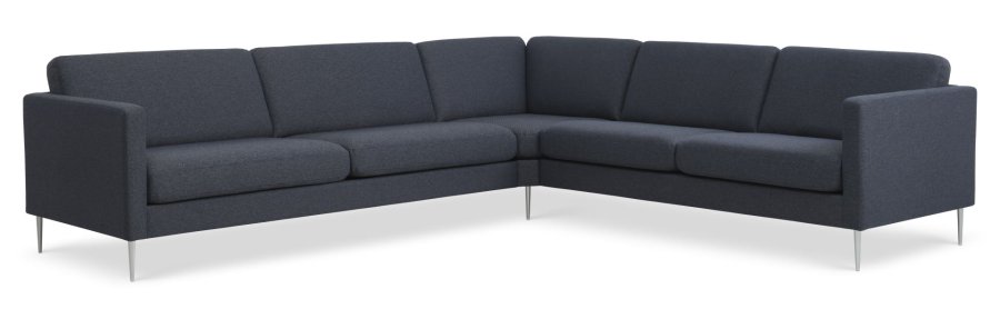 Ask st 57 hjrnesofa - navy bl polyester stof og brstet aluminium