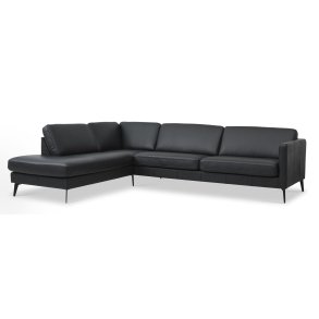 Ask st 60 stor OE sofa, m. venstre chaiselong - sort semianilin lder og Eiffel ben