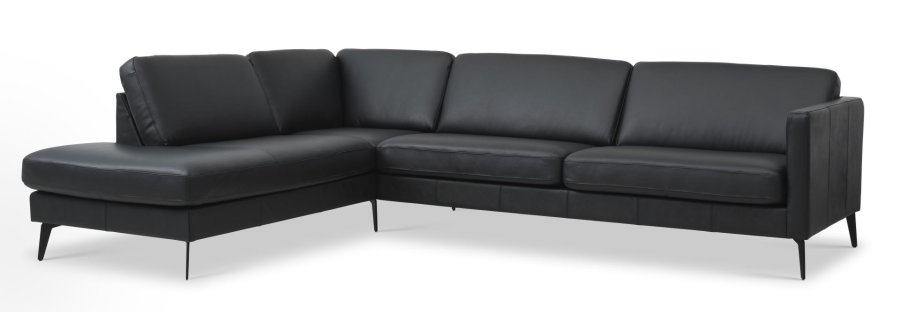 Ask st 60 stor OE sofa, m. venstre chaiselong - sort semianilin lder og Eiffel ben