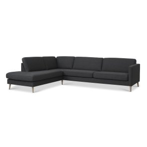 Ask st 60 stor OE sofa, m. venstre chaiselong - antracitgr polyester stof og natur tr