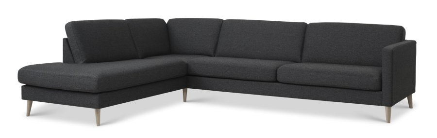 Ask st 60 stor OE sofa, m. venstre chaiselong - antracitgr polyester stof og natur tr