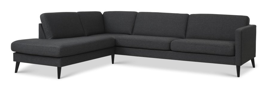 Ask st 60 stor OE sofa, m. venstre chaiselong - antracitgr polyester stof og sort tr