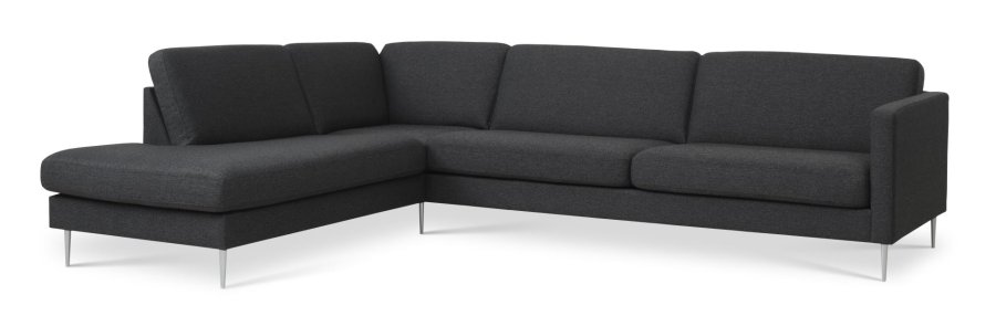 Ask st 60 stor OE sofa, m. venstre chaiselong - antracitgr polyester stof og brstet aluminium