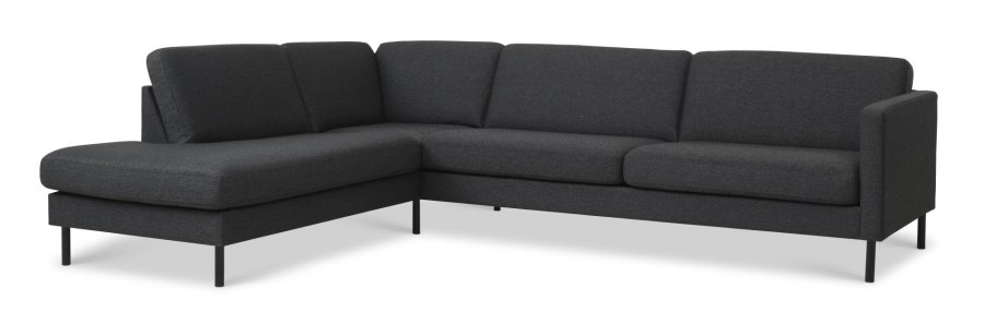 Ask st 60 stor OE sofa, m. venstre chaiselong - antrcitgr polyester stof og sort metal