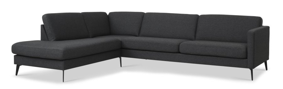 Ask st 60 stor OE sofa, m. venstre chaiselong - antracitgr polyester stof og Eiffel ben