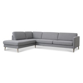 Ask st 60 stor OE sofa, m. venstre chaiselong - lys granitgr polyester stof og natur tr