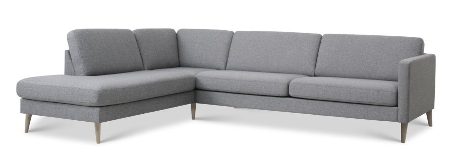 Ask st 60 stor OE sofa, m. venstre chaiselong - lys granitgr polyester stof og natur tr