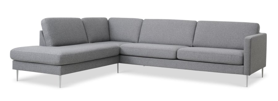 Ask st 60 stor OE sofa, m. venstre chaiselong - lys granitgr polyester stof og brstet aluminium