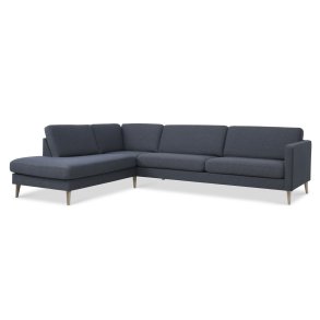 Ask st 60 stor OE sofa, m. venstre chaiselong - navy bl polyester stof og natur tr