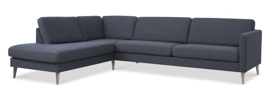 Ask st 60 stor OE sofa, m. venstre chaiselong - navy bl polyester stof og natur tr