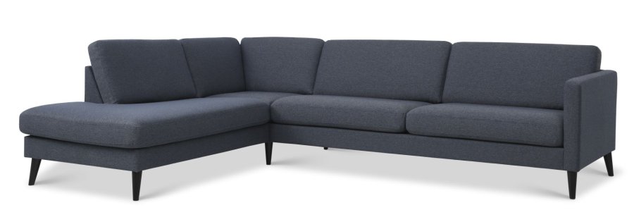 Ask st 60 stor OE sofa, m. venstre chaiselong - navy bl polyester stof og sort tr