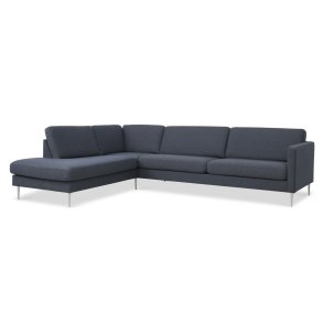 Ask st 60 stor OE sofa, m. venstre chaiselong - navy bl polyester stof og brstet aluminium
