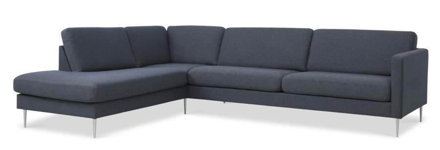 Ask st 60 stor OE sofa, m. venstre chaiselong - navy bl polyester stof og brstet aluminium
