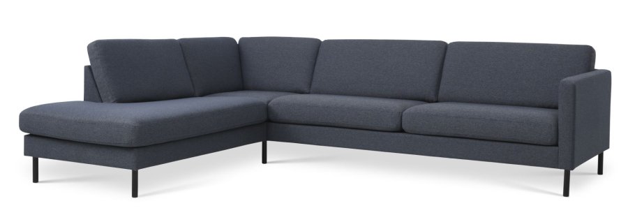 Ask st 60 stor OE sofa, m. venstre chaiselong - navy bl polyester stof og sort metal