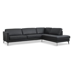 Ask st 61 stor OE sofa, m. hjre chaiselong - sort semianilin lder og Eiffel ben