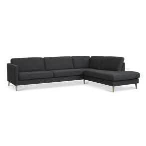 Ask st 61 stor OE sofa, m. hjre chaiselong - antracitgr polyester stof og natur tr