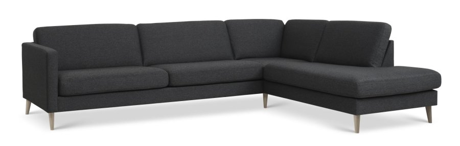 Ask st 61 stor OE sofa, m. hjre chaiselong - antracitgr polyester stof og natur tr