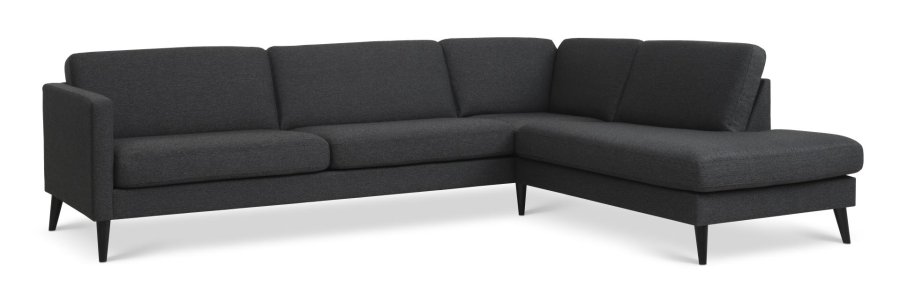 Ask st 61 stor OE sofa, m. hjre chaiselong - antracitgr polyester stof og sort tr