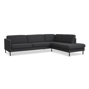 Ask st 61 stor OE sofa, m. hjre chaiselong - antracitgr polyester stof og sort metal