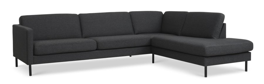 Ask st 61 stor OE sofa, m. hjre chaiselong - antracitgr polyester stof og sort metal