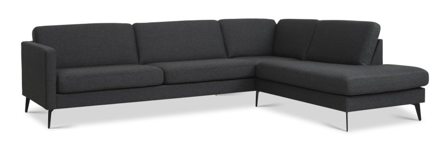 Ask st 61 stor OE sofa, m. hjre chaiselong - antracitgr polyester stof og Eiffel ben