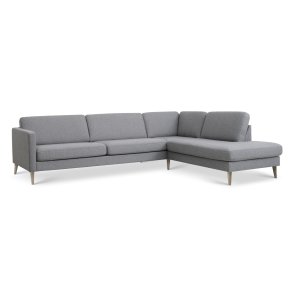 Ask st 61 stor OE sofa, m. hjre chaiselong - lys granitgr polyester stof og natur tr