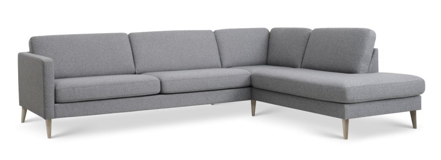 Ask st 61 stor OE sofa, m. hjre chaiselong - lys granitgr polyester stof og natur tr