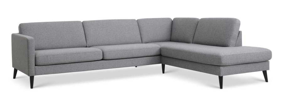 Ask st 61 stor OE sofa, m. hjre chaiselong - lys granitgr polyester stof og sort tr