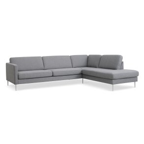 Ask st 61 stor OE sofa, m. hjre chaiselong - lys granitgr polyester stof og brstet aluminium