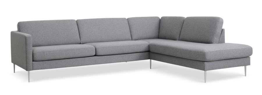 Ask st 61 stor OE sofa, m. hjre chaiselong - lys granitgr polyester stof og brstet aluminium
