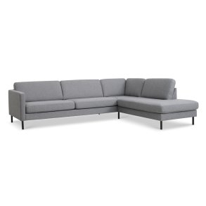 Ask st 61 stor OE sofa, m. hjre chaiselong - lys granitgr polyester stof og sort metal