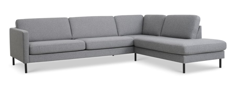 Ask st 61 stor OE sofa, m. hjre chaiselong - lys granitgr polyester stof og sort metal