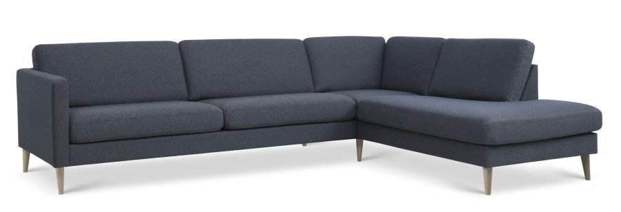 Ask st 61 stor OE sofa, m. hjre chaiselong - navy blt polyester stof og natur tr